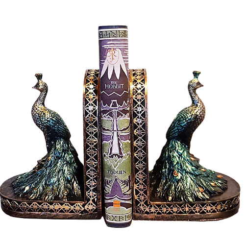 Dignified Peacock Cold Cast Coloured Bronze  Book Ends