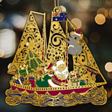 Diorama 3D Aussie Sailing Santa Clauses Christmas Ornament Finished In 18K Gold