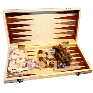 Wooden Chess Checkers And Backgammon Set With Foldable Board 35cm