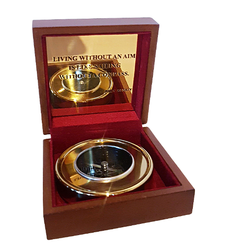 Brass Compass In Rosewood Box With Poem Engraved By John Ruskin