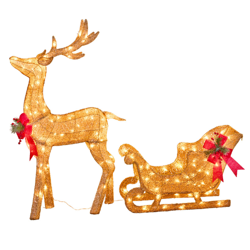 Christmas Sleigh And Charming Reindeer with Lights For Indoor Or Outdoor Use 148 cm Long