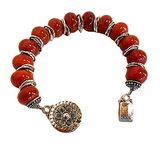 Beautiful Fire Stone Semi Precious Agate Gemstone and Sterling Silver Bracelet