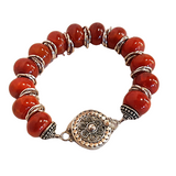 Beautiful Fire Stone Semi Precious Agate Gemstone and Sterling Silver Bracelet