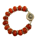 Beautiful Fire Stone Semi Precious Agate Gemstone and Sterling Silver Bracelet
