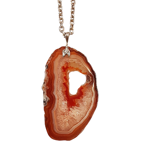 Red Agate Rough Cut Gemstone and .925 Sterling Sliver Necklace