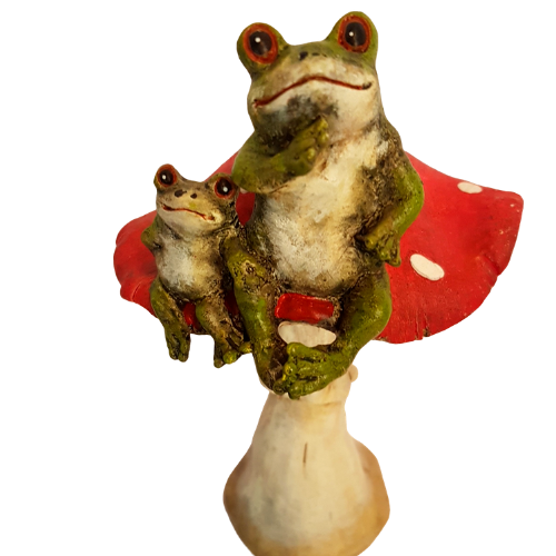 Ceramic Frogs Sitting on a Toadstool