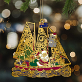 Diorama 3D Aussie Sailing Santa Clauses Christmas Ornament Finished In 18K Gold