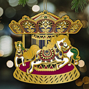 Diorama 3D  Carousel Christmas Tree Ornament Finished In 18K Gold