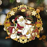 3D Santa Clauses Meets The Snowy Snowman Christmas Ornament Finished In 18K Gold