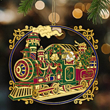 Diorama 3D Santas Locomotive Xmas Train Ornament Finished In 18K Gold