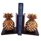 Golden Pineapple Hand Carved Tropical Bookends