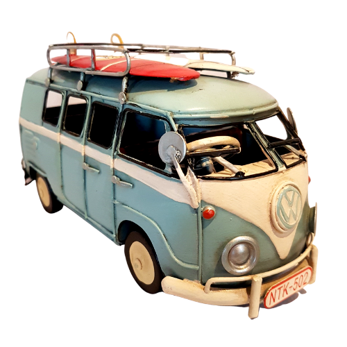 VW Blue Kombi Van with Surf boards