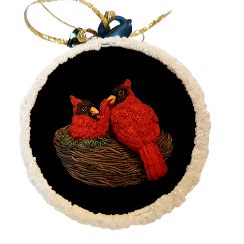 Christmas Cardinals Glass Hanging Ornament