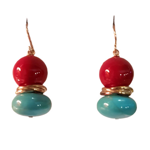 Caribbean Dreams Red Coral and Turquoise .927 Sterling Silver Earrings
